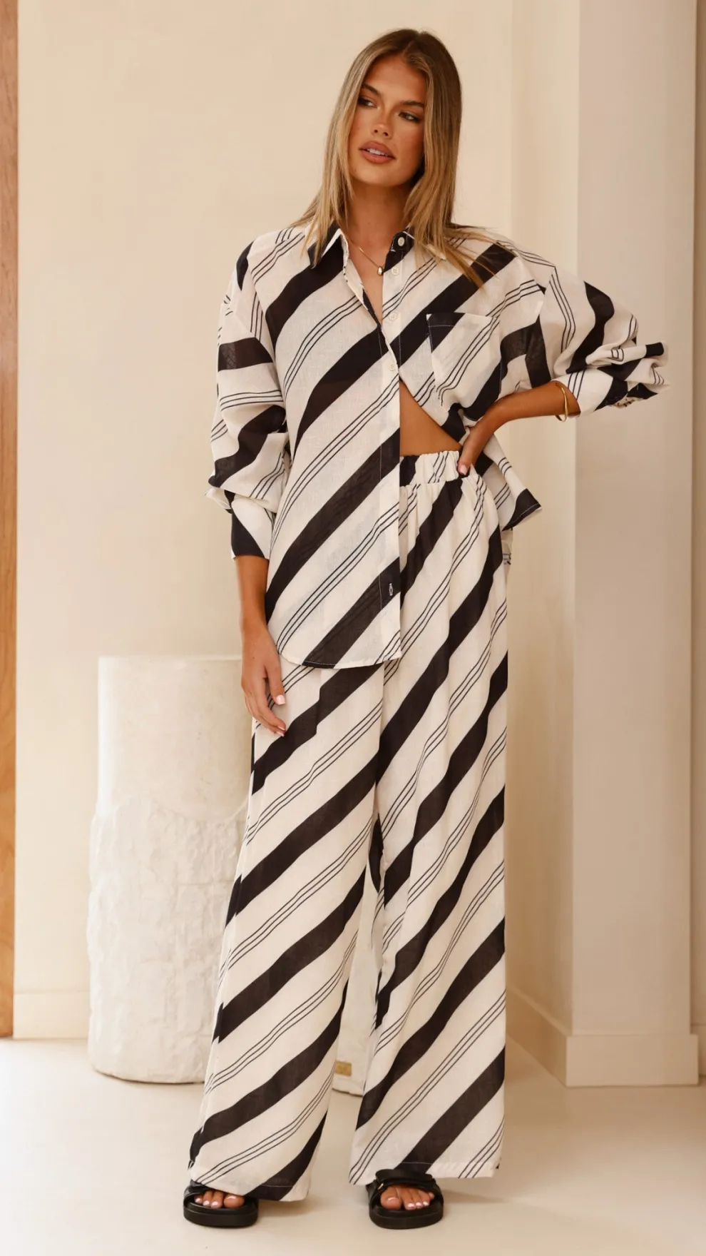 Torrey Wide Leg Pants - Black/Cream