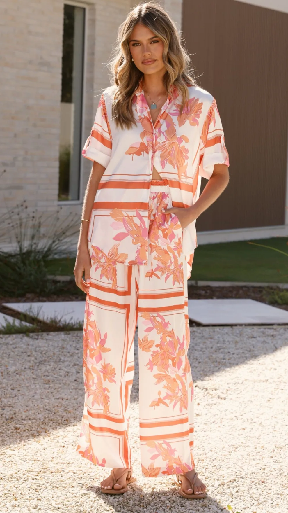 Valene Pants - Orange/White Print