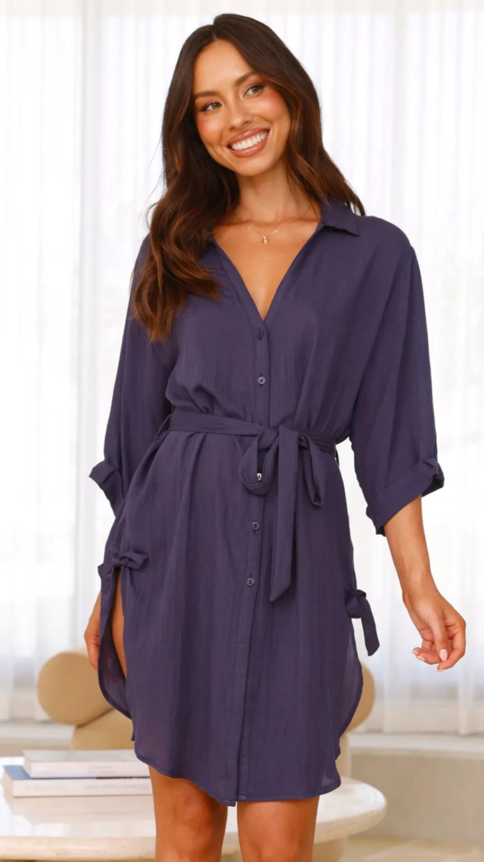 Vesper Short Sleeve Mini Dress - Navy