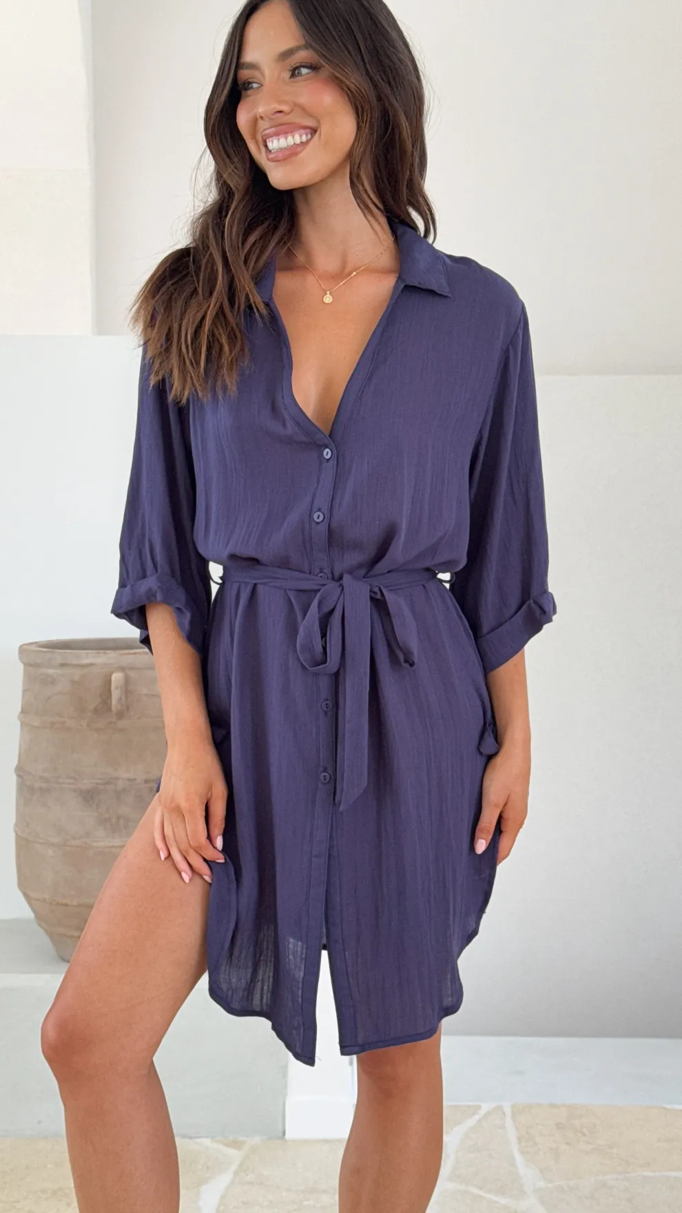 Vesper Short Sleeve Mini Dress - Navy