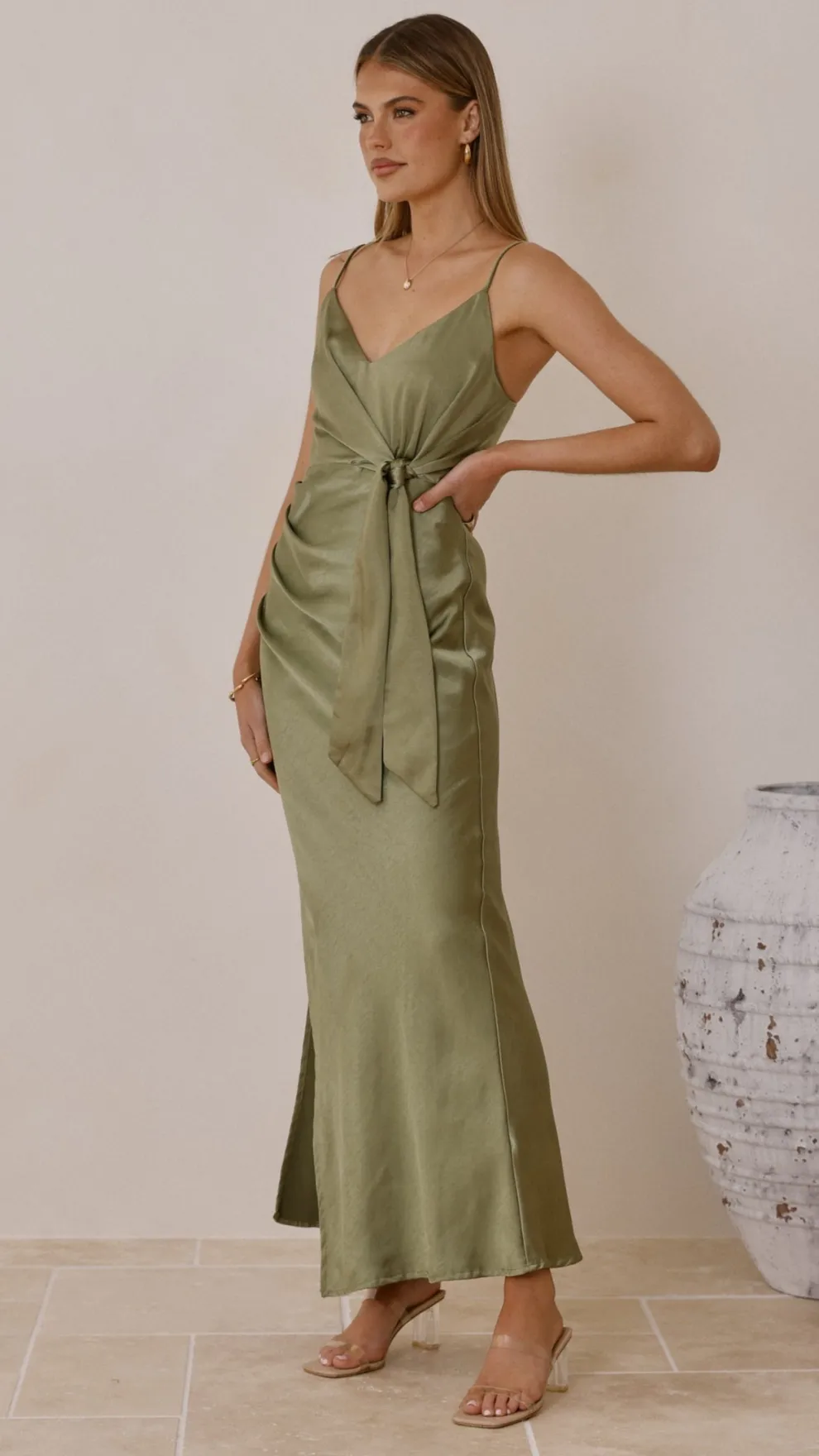 Yasmeen Tie Front Maxi Dress - Olive