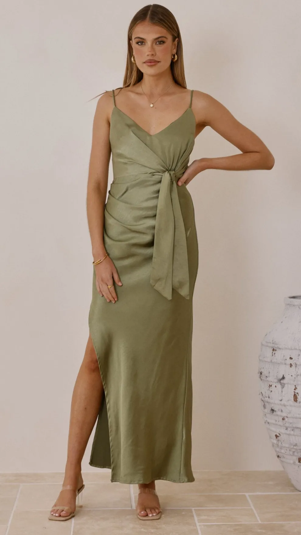 Yasmeen Tie Front Maxi Dress - Olive