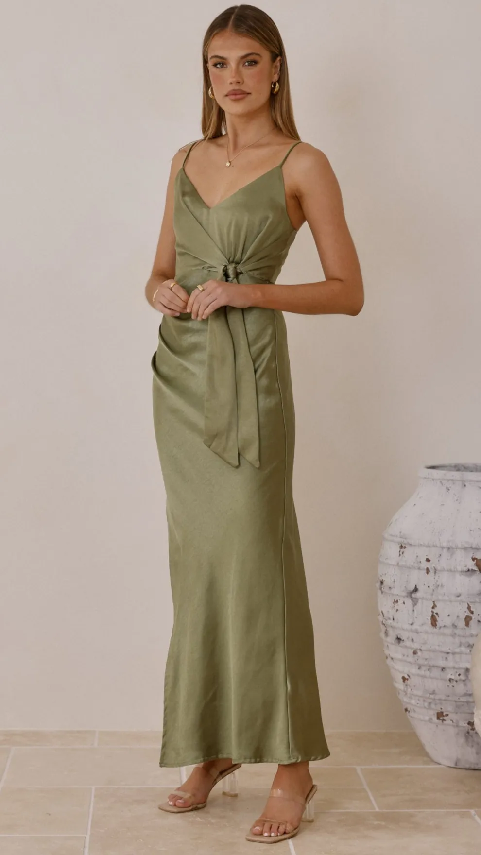 Yasmeen Tie Front Maxi Dress - Olive