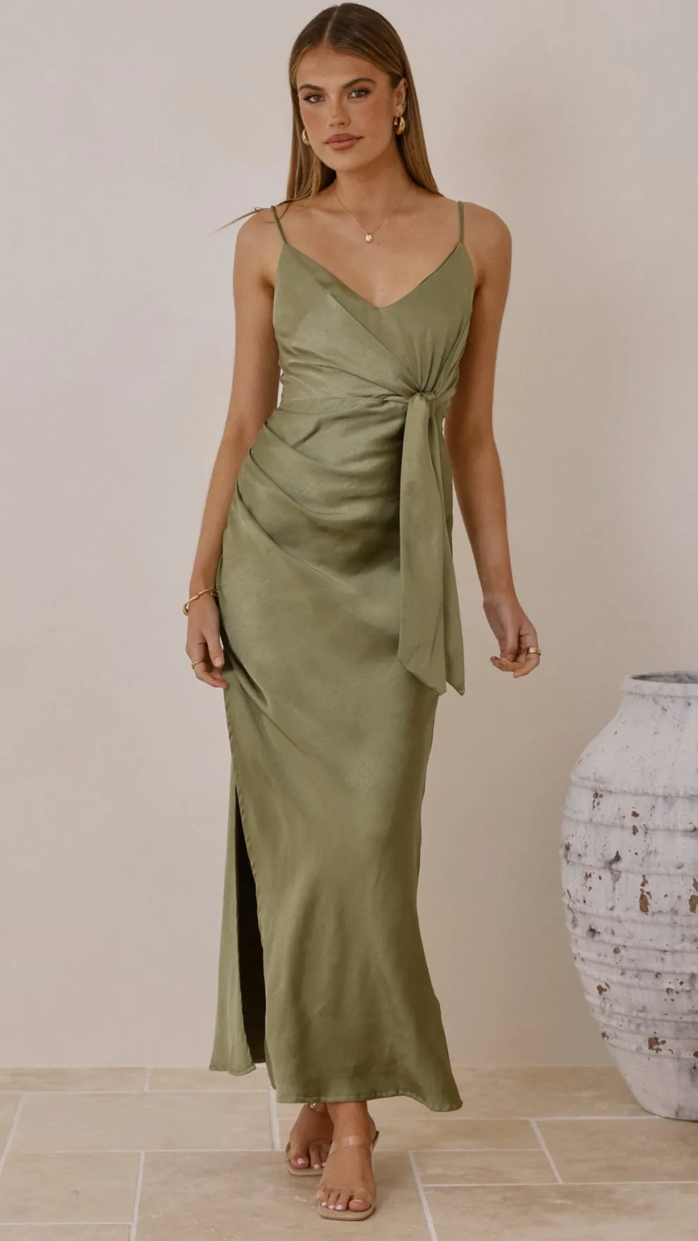 Yasmeen Tie Front Maxi Dress - Olive