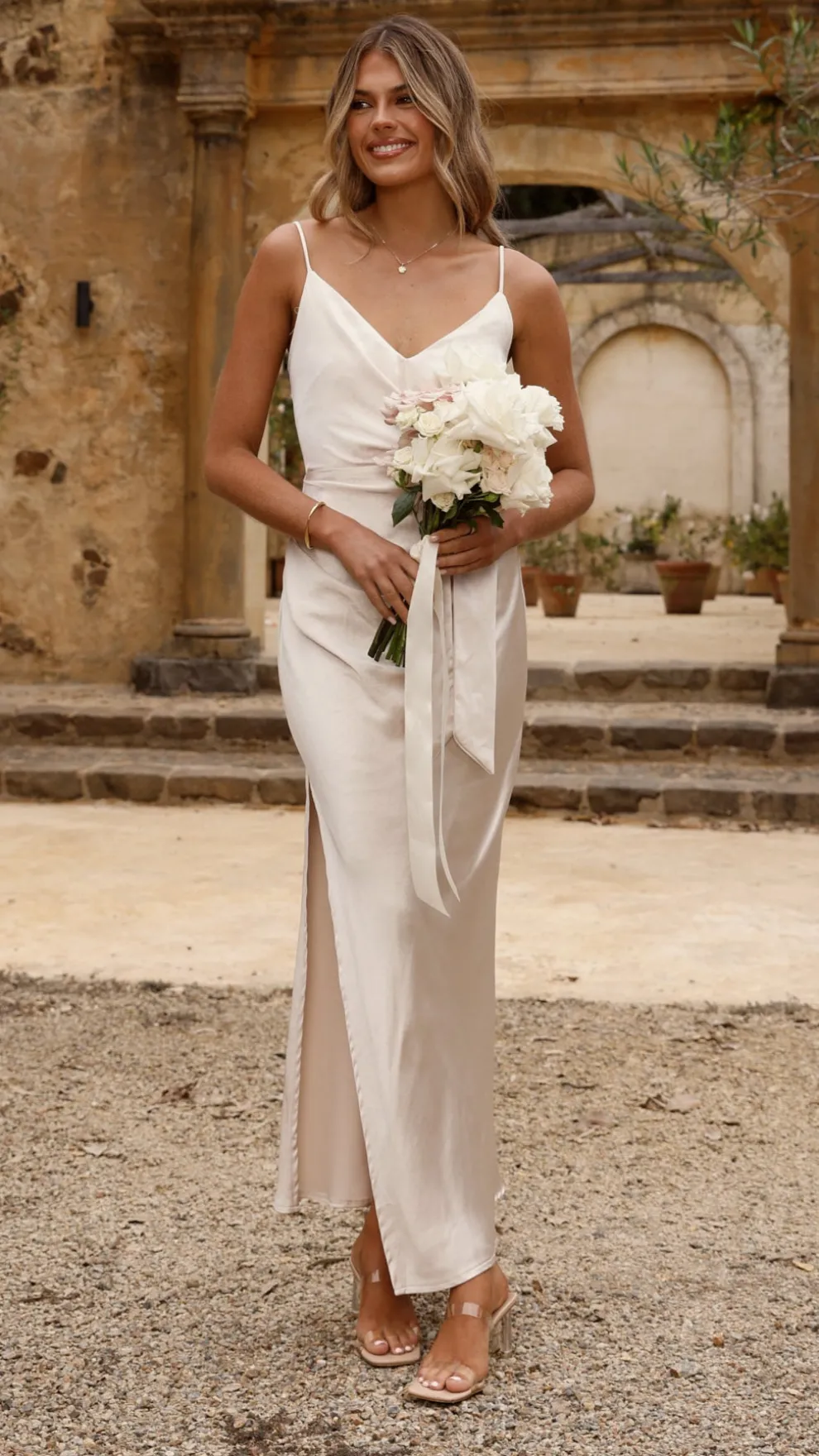 Yasmeen Tie Front Maxi Dress - Champagne