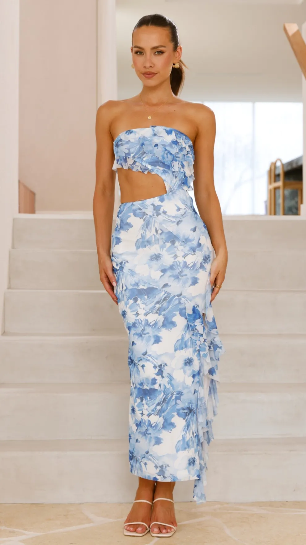 Zinnia Midi Dress - Blue Floral