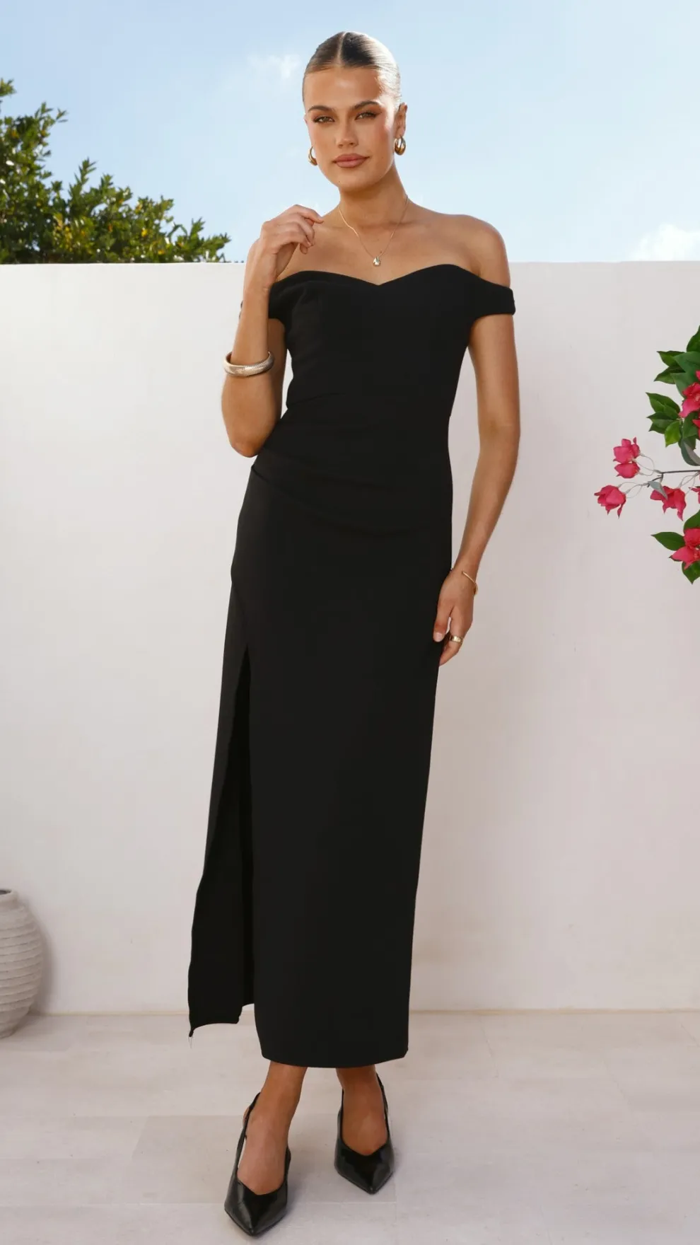Zylah Off Shoulder Midi Dress - Black