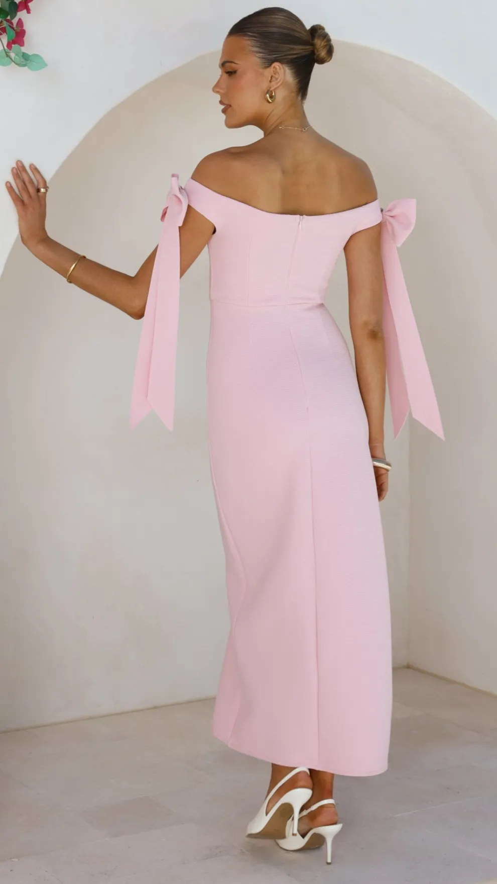 Zylah Off Shoulder Midi Dress - Pink