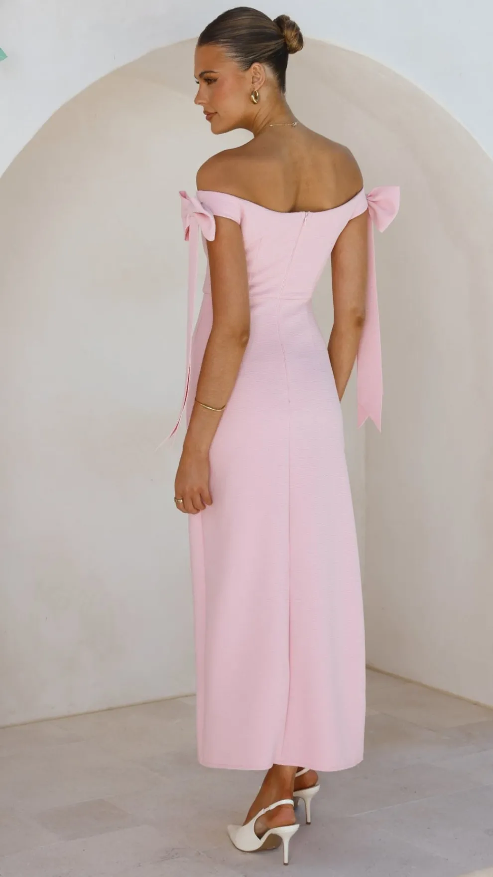 Zylah Off Shoulder Midi Dress - Pink